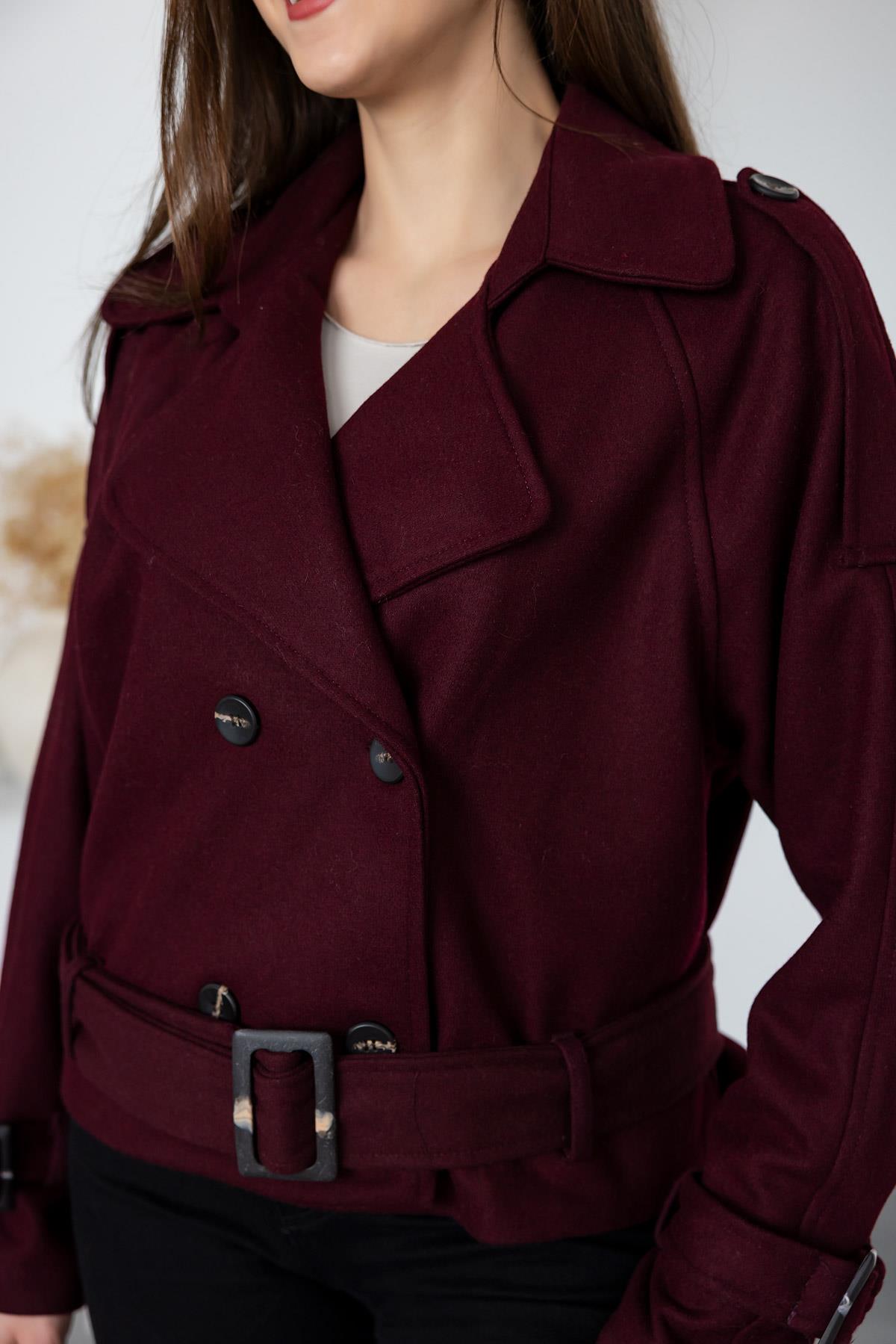 Double Breasted Cashmere Jacket - CLARET RED