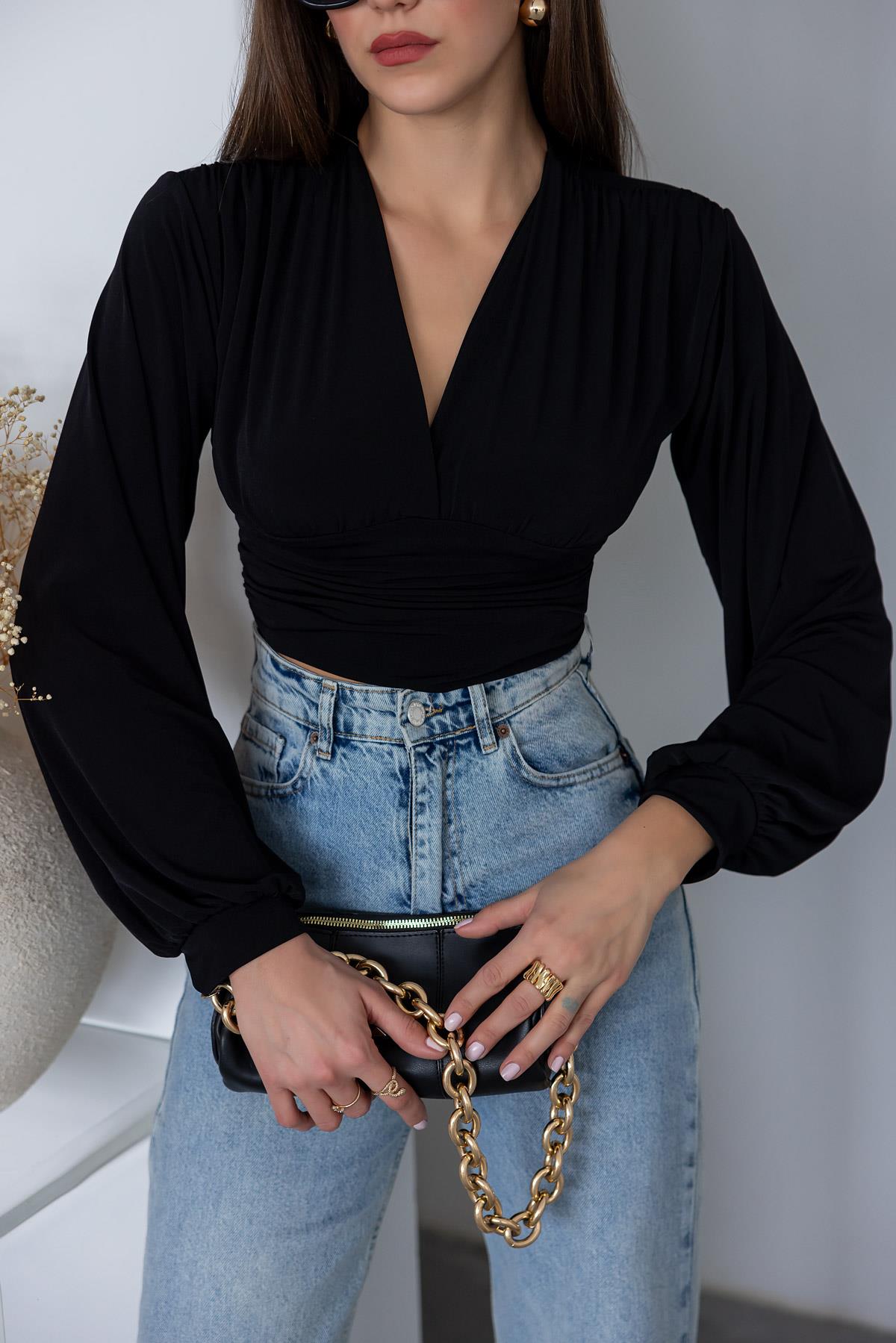 Crop Sandy Blouse - BLACK