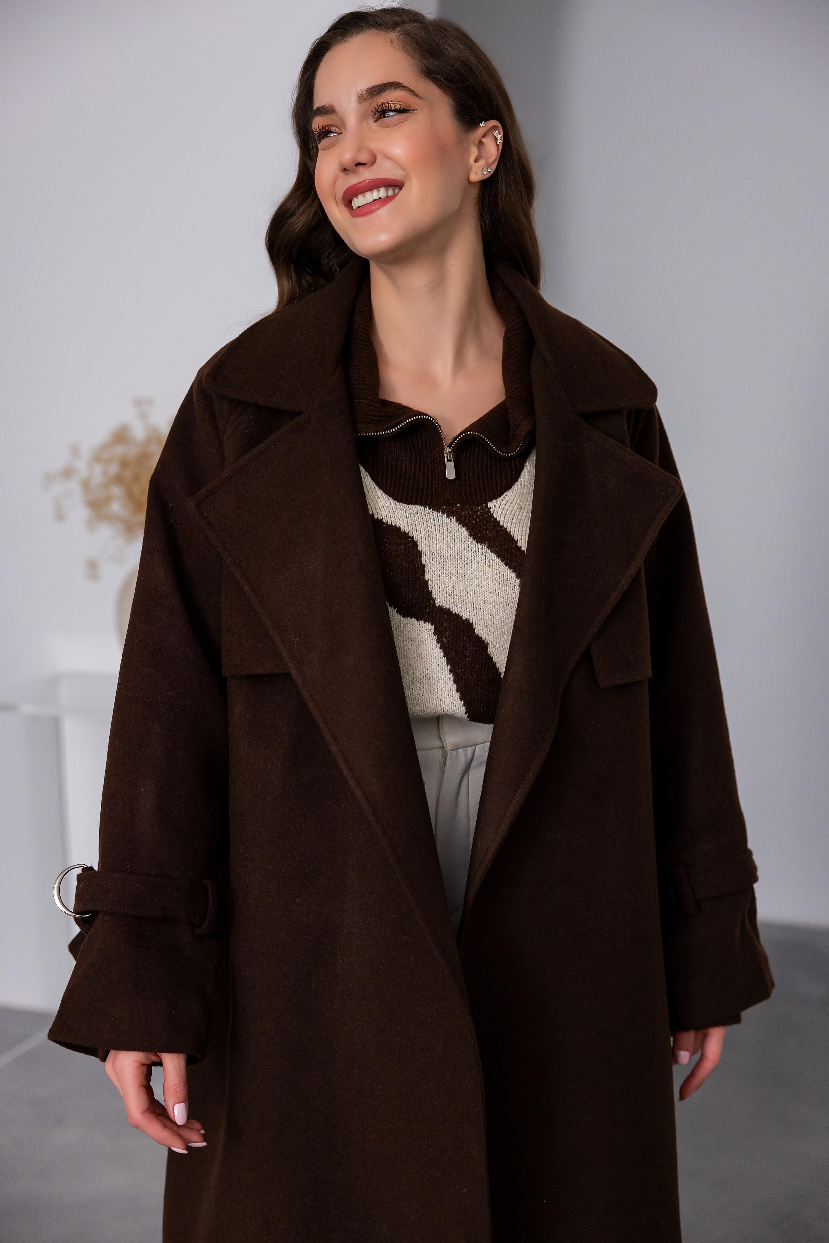 Sleeve Detailed Cashmere Coat - BROWN