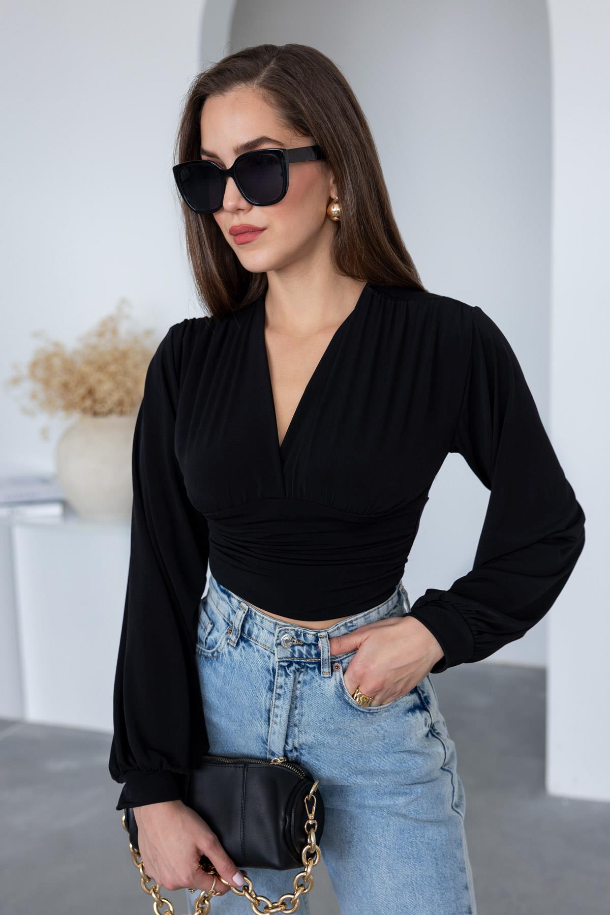 Crop Sandy Blouse - BLACK