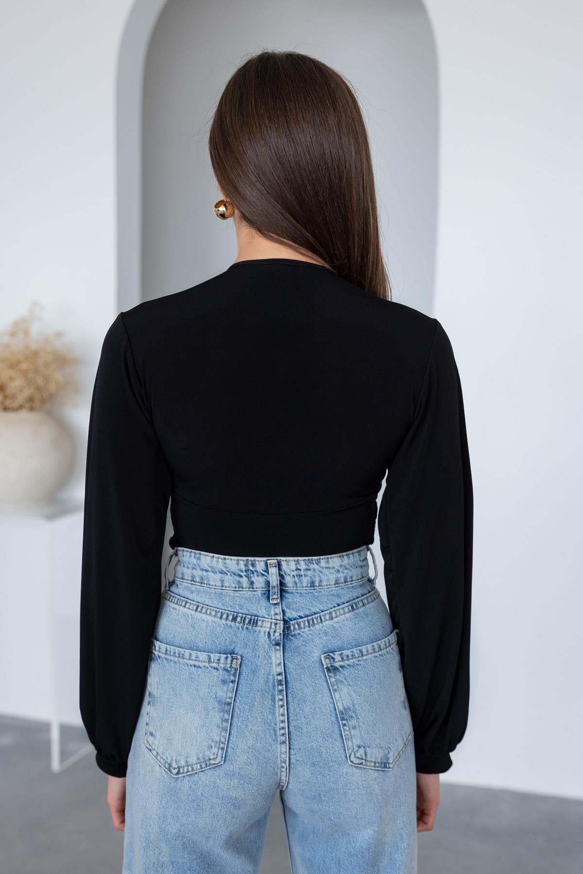 Crop Sandy Blouse - BLACK