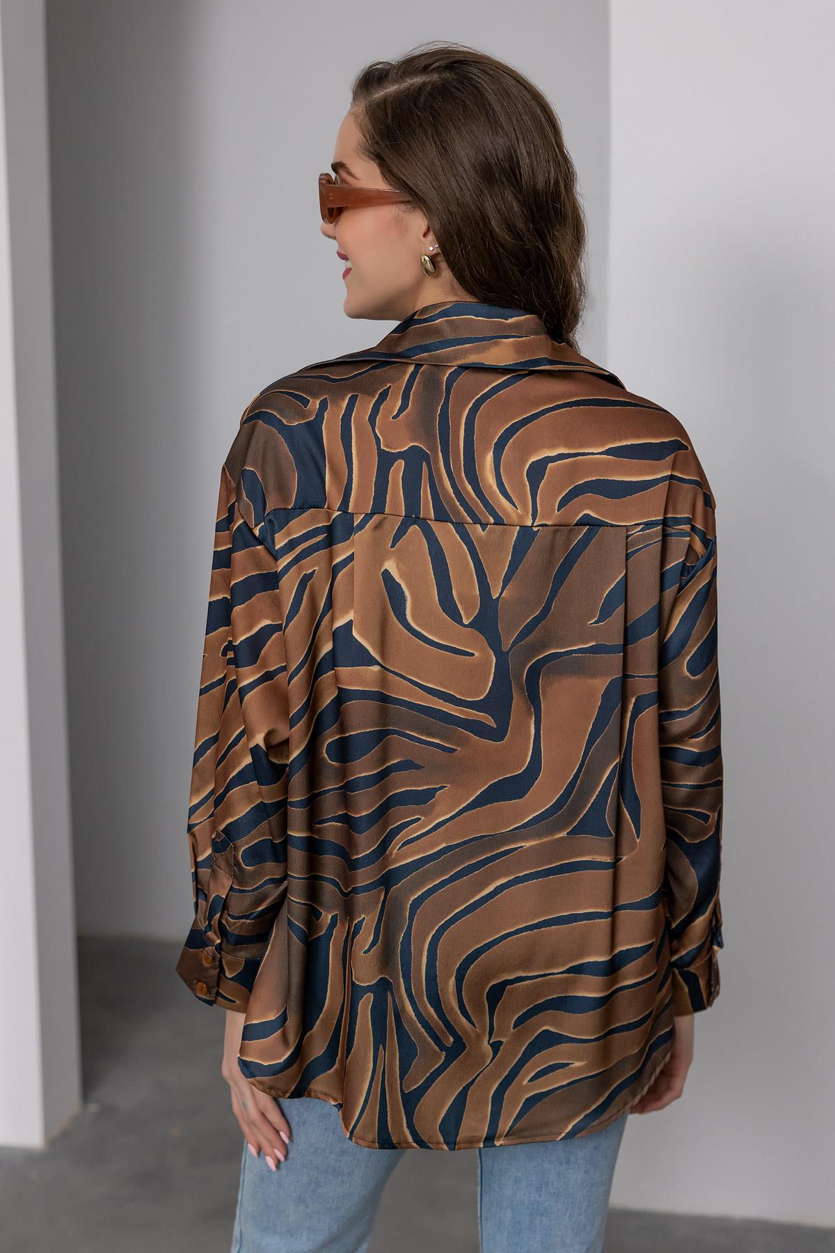 Zebra Patterned Satin Shirt - TILE