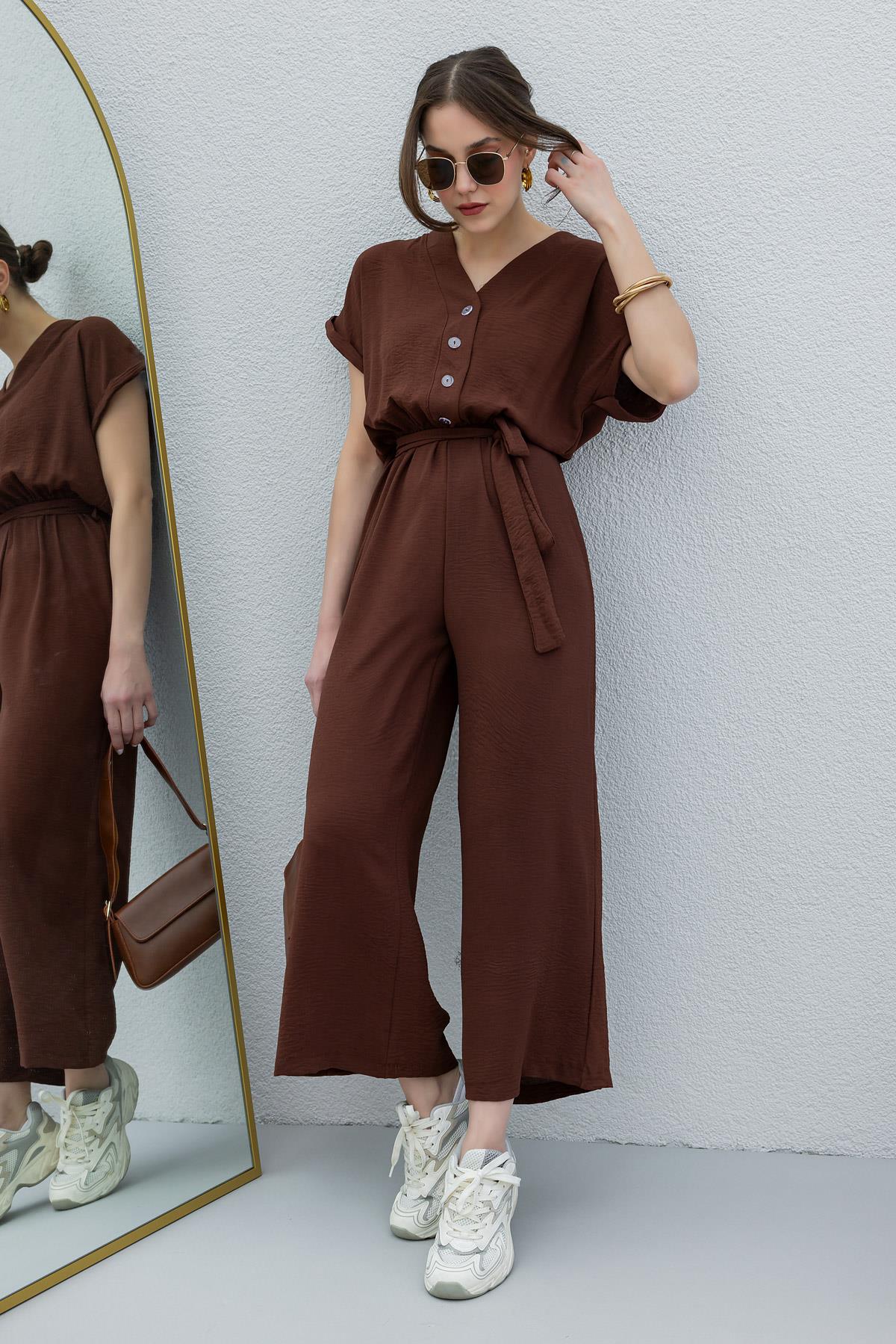 Wide Leg Ayrobin Jumpsuit - BROWN