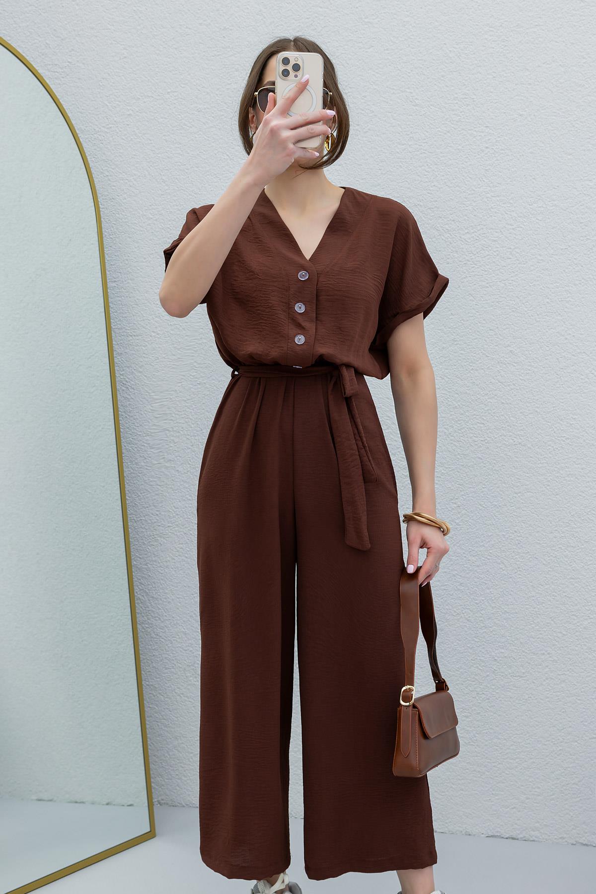 Wide Leg Ayrobin Jumpsuit - BROWN