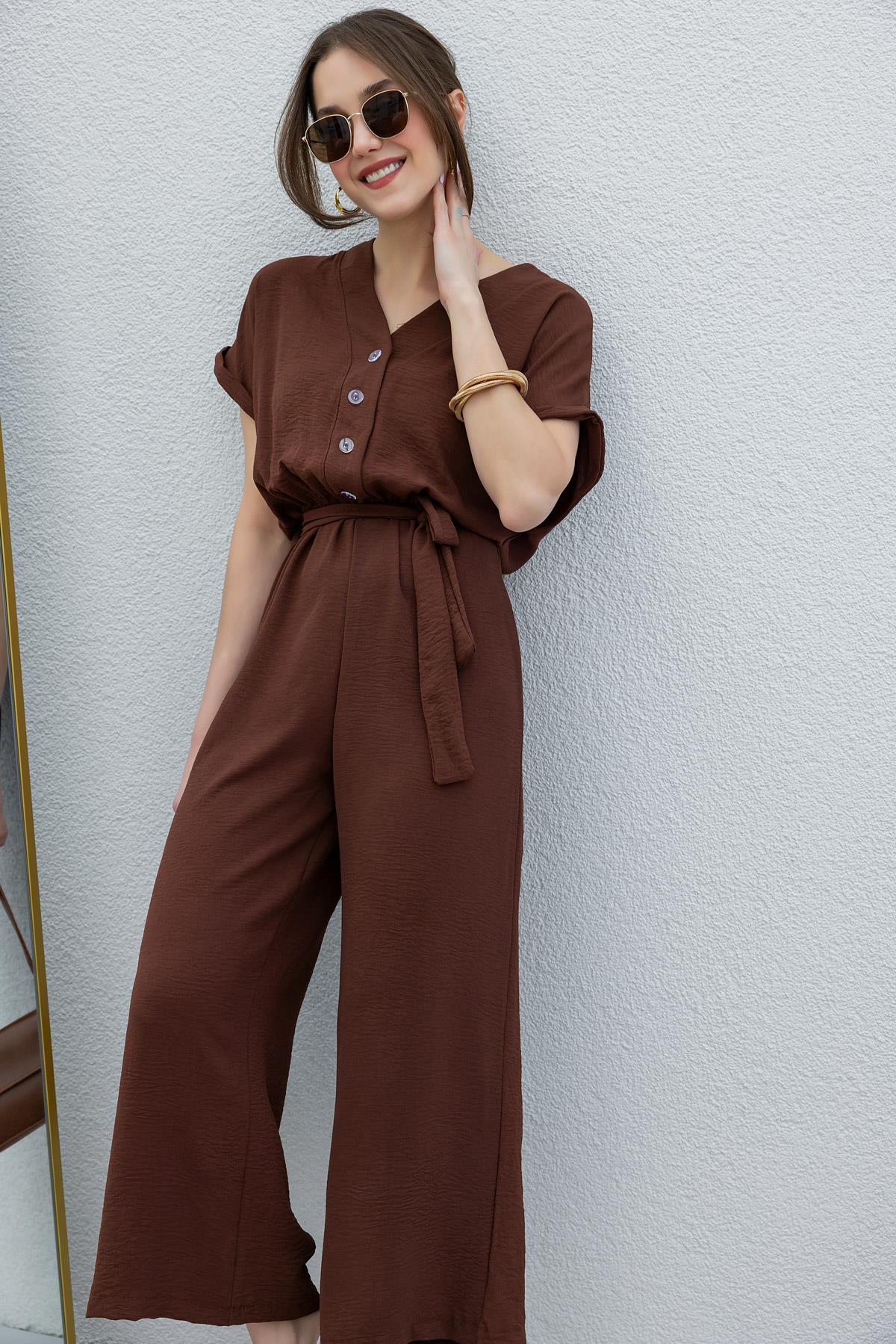 Wide Leg Ayrobin Jumpsuit - BROWN