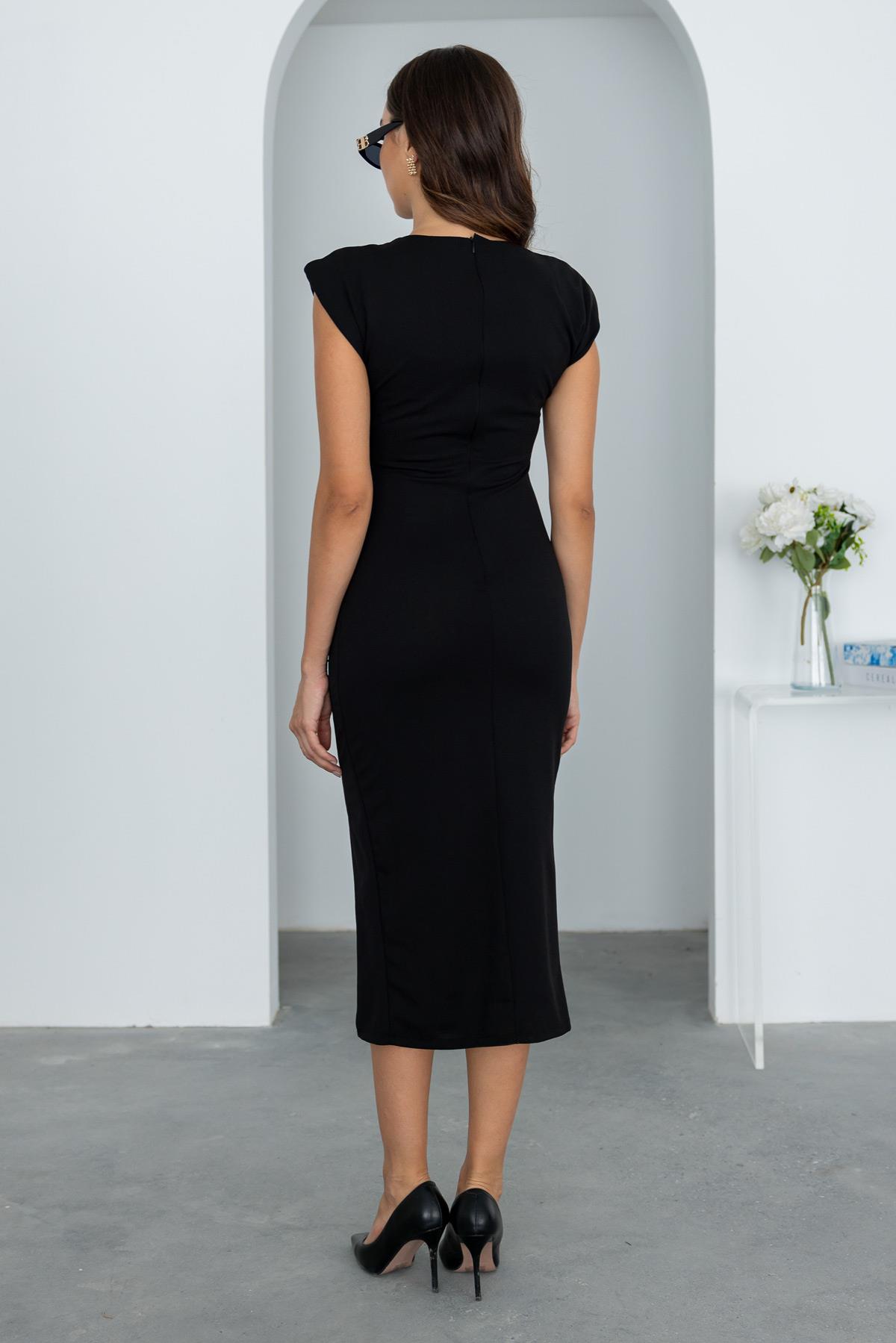 Padded Pencil Dress - BLACK