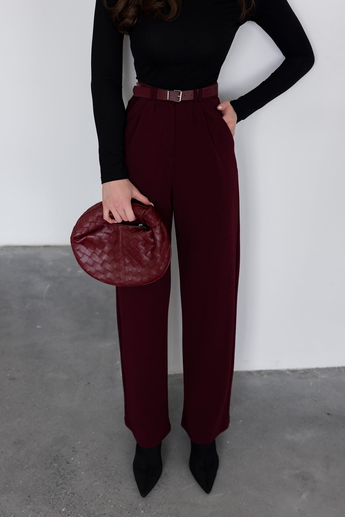 Belted Palazzo Trousers - Claret