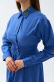 3- فساتين بحر للمحجبات أزرق داكن مع أحجار على الياقة - Dark Blue dress with stones on collar
