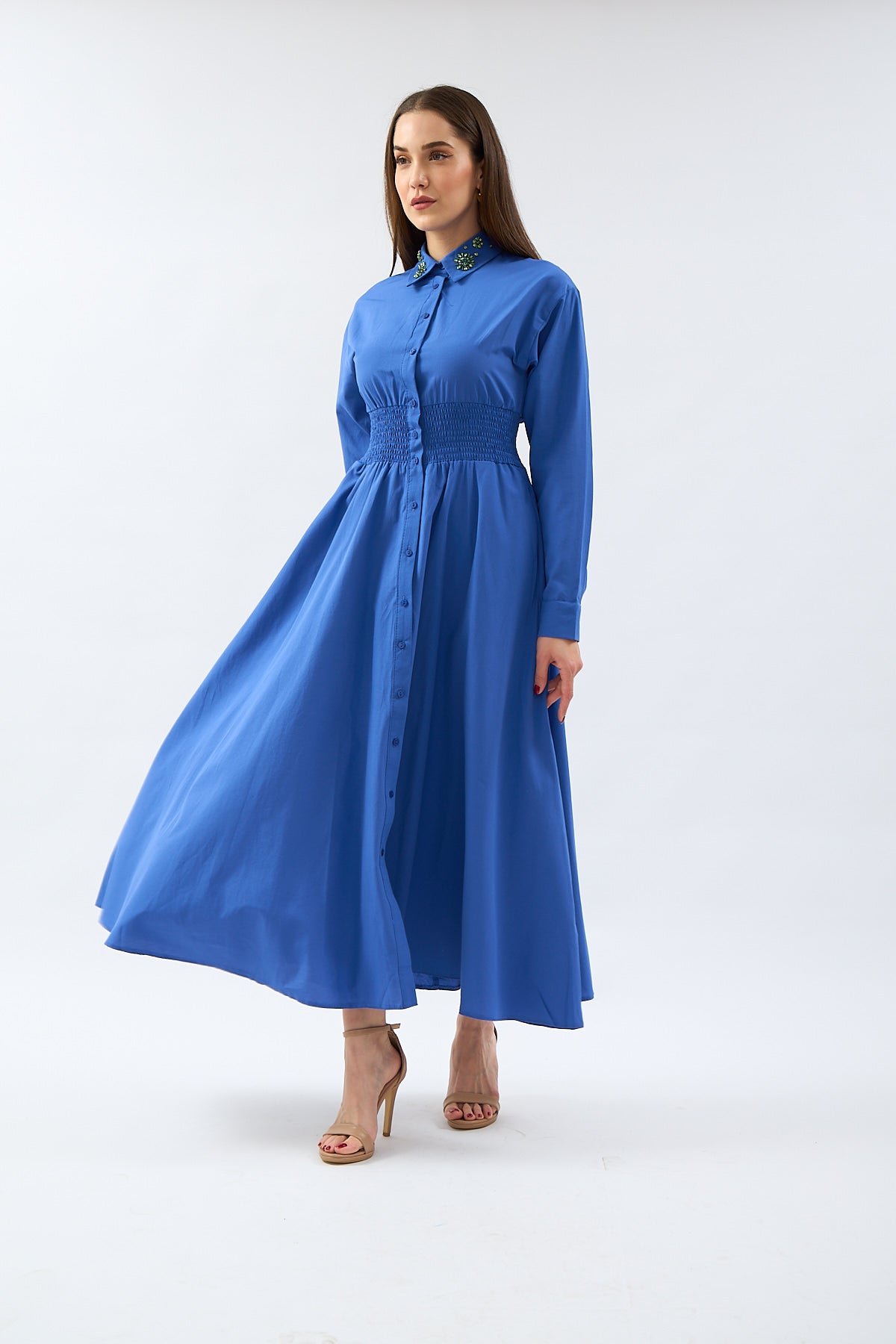 Dark Blue dress with stones on collar - Lebbse