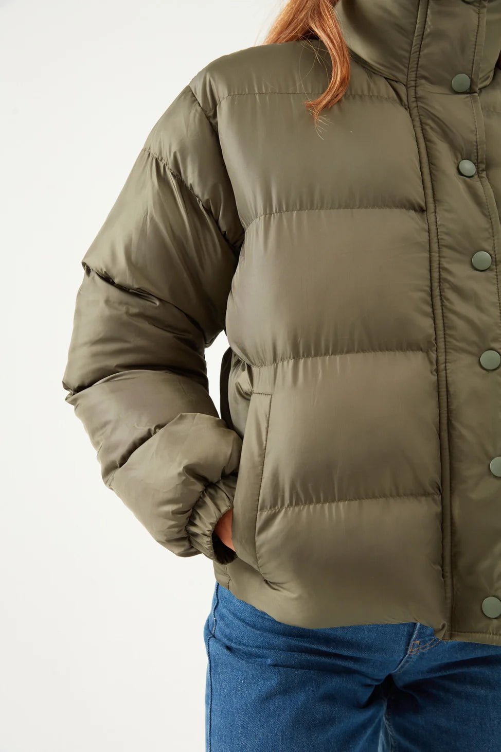 Dark Green Short Puffer Jacket - Lebbse