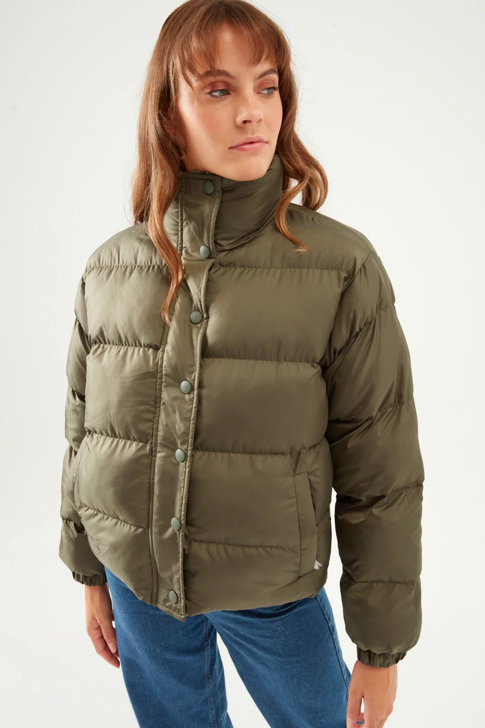 Dark Green Short Puffer Jacket - Lebbse