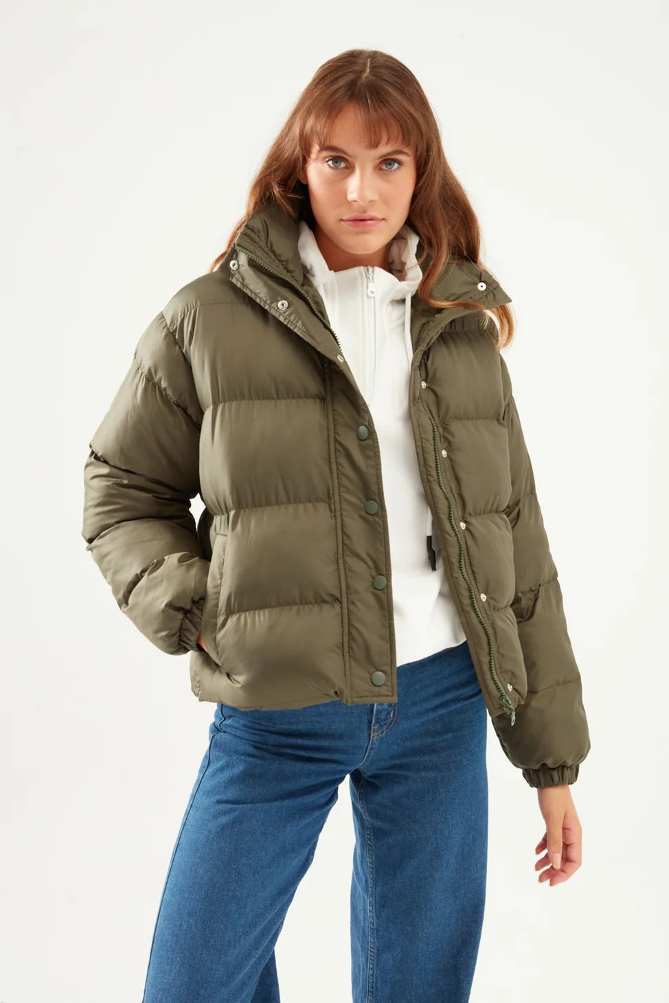 Dark Green Short Puffer Jacket - Lebbse