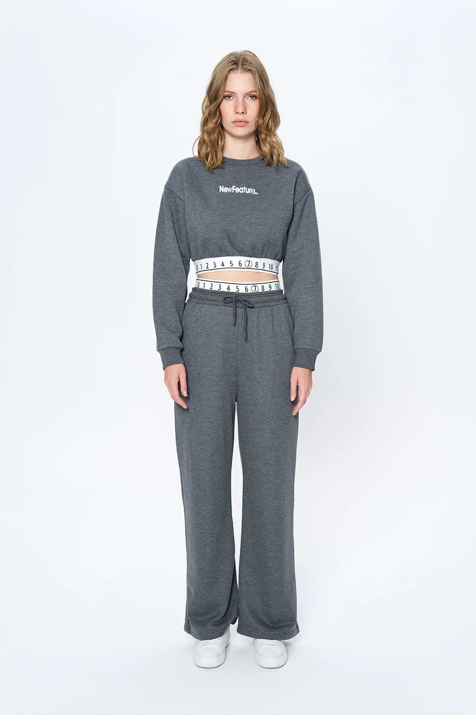 Dark Grey Waist Detailed Wide Leg Tracksuit - Lebbse