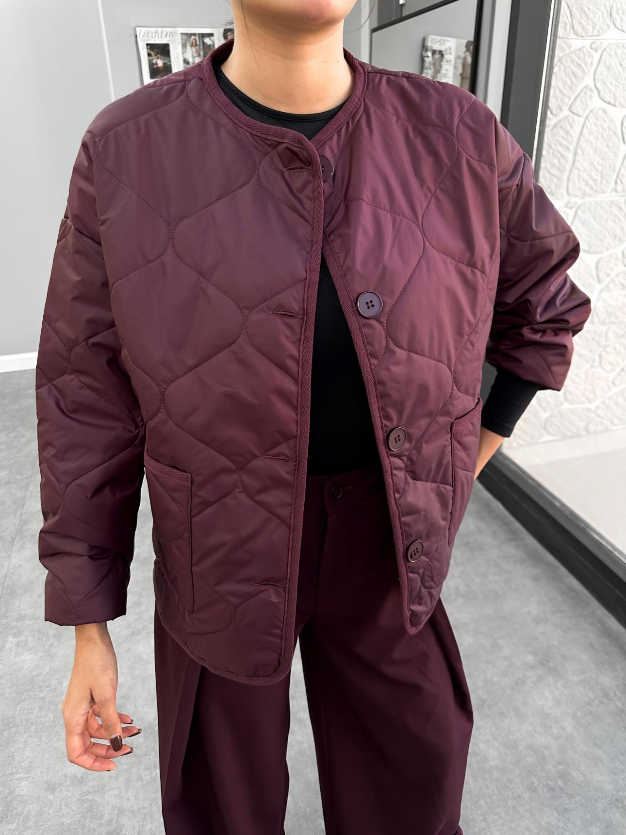 Dark Red Quilted Coat - Lebbse