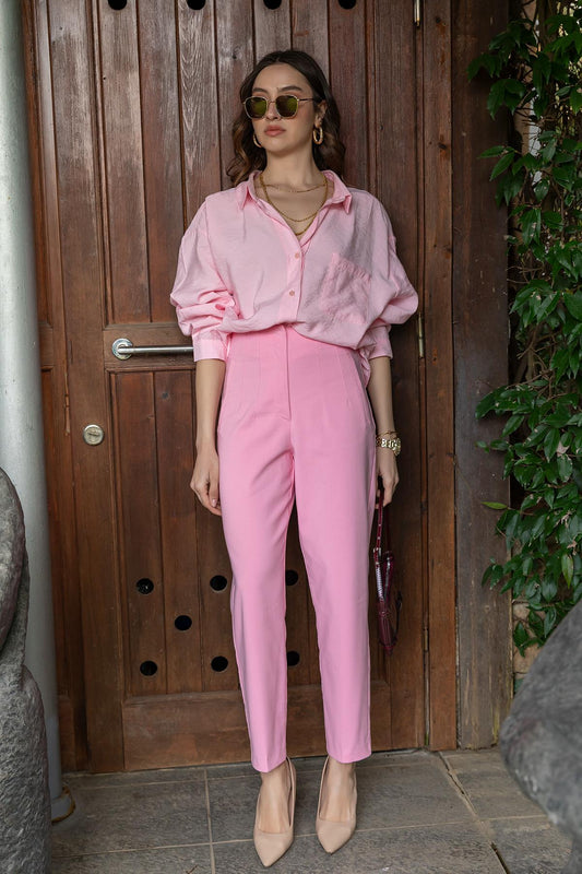 Darted Fabric Trousers - PINK - Lebbse