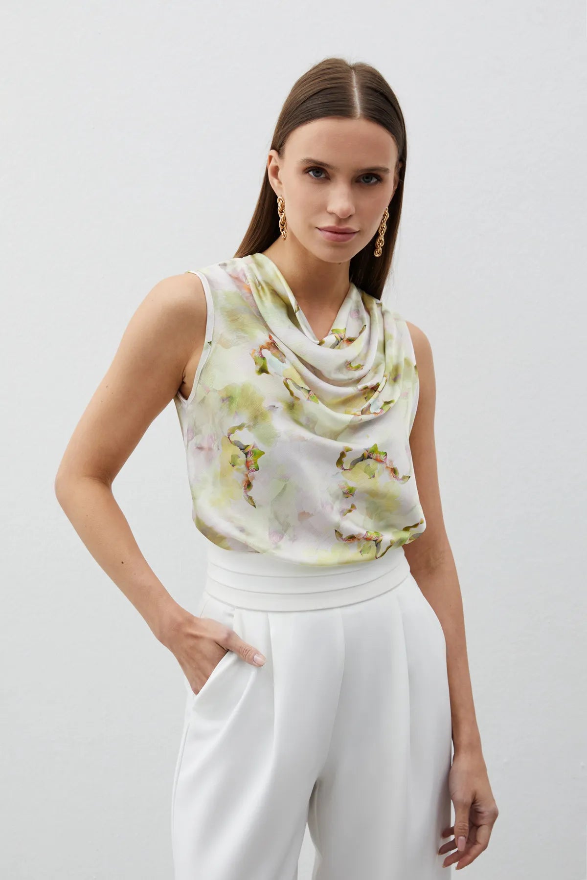 Degaje Collar Patterned Blouse - OIL GREEN - Lebbse