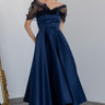 Design Satin Evening Dress - NAVY BLUE - Lebbse