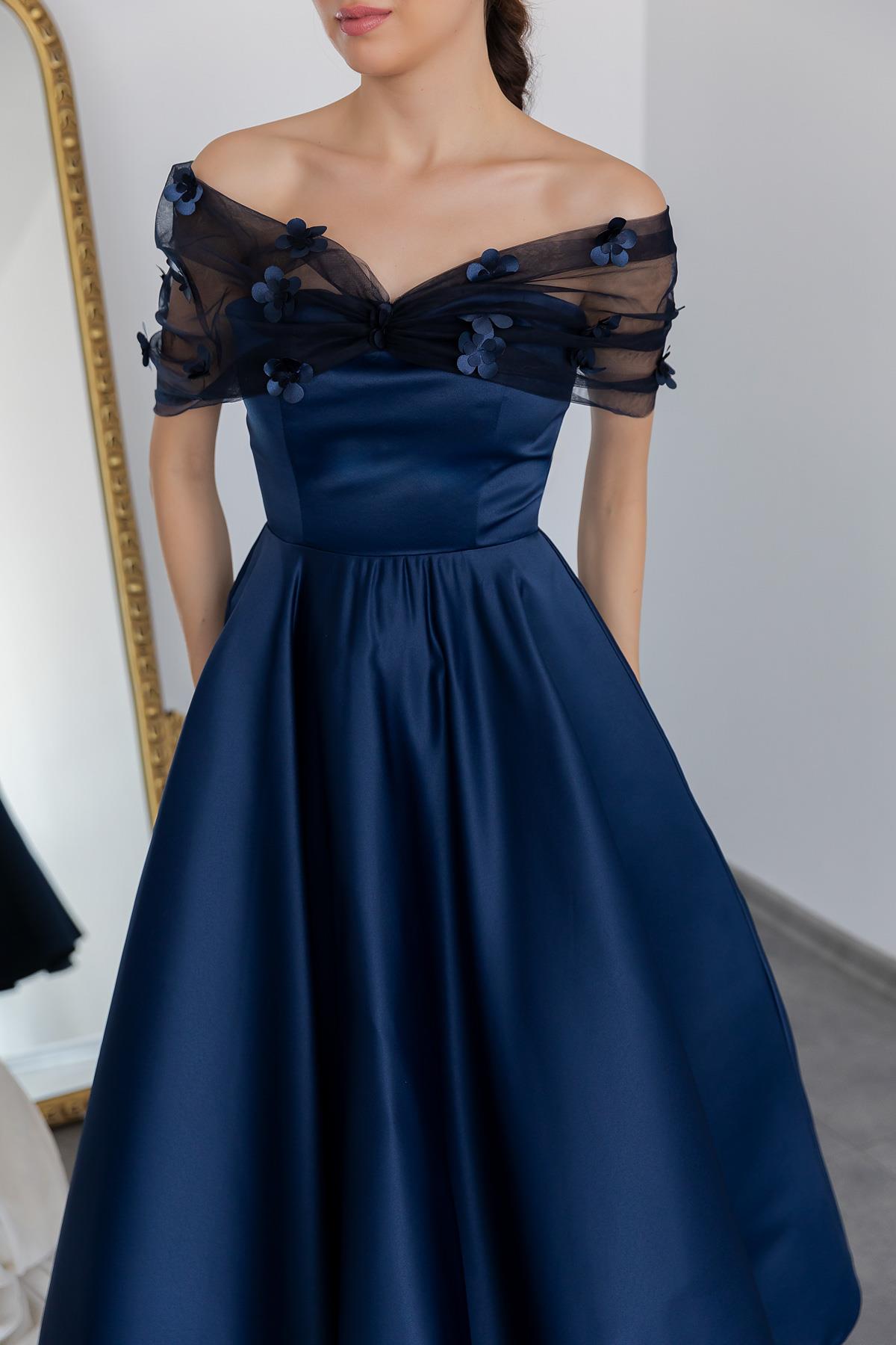 Design Satin Evening Dress - NAVY BLUE - Lebbse