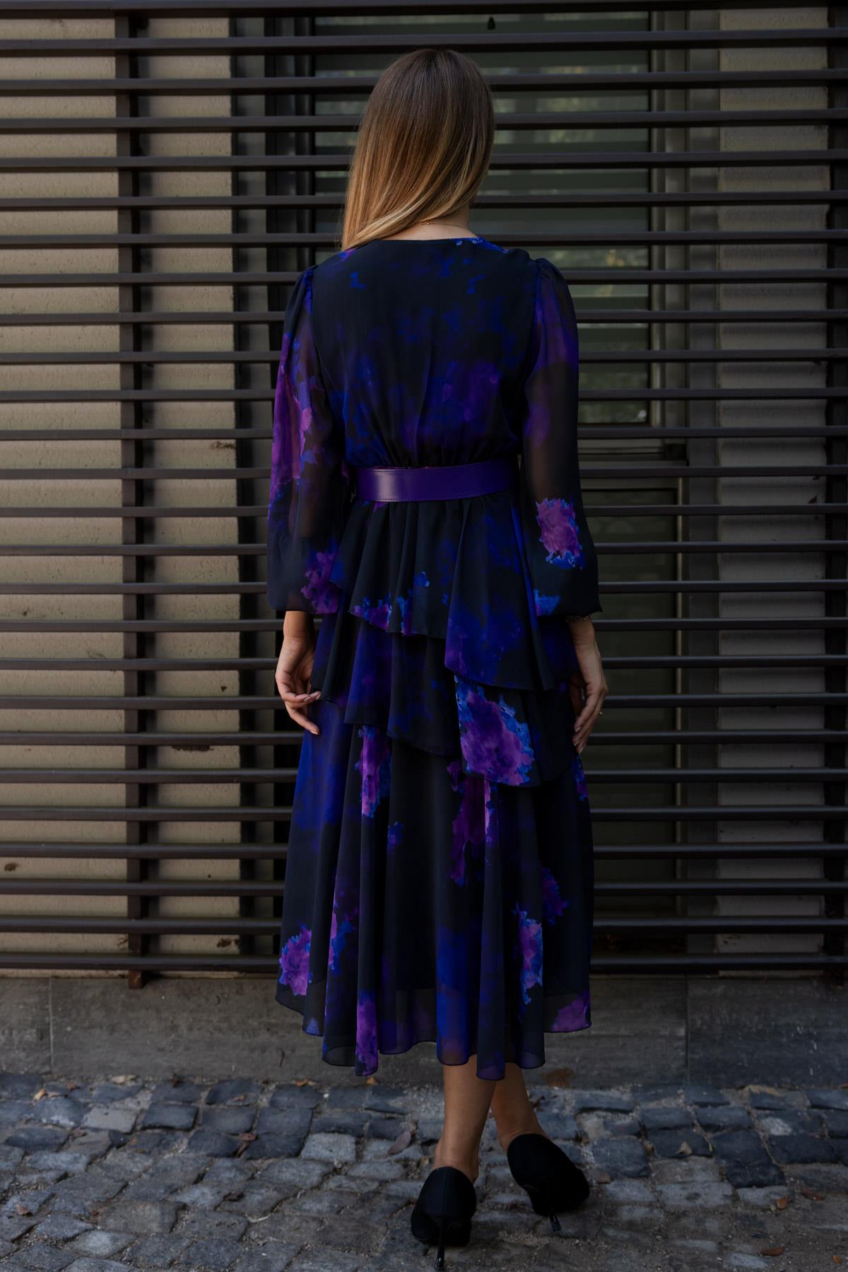 Double Breasted Collar Layered Dress - PURPLE - Lebbse