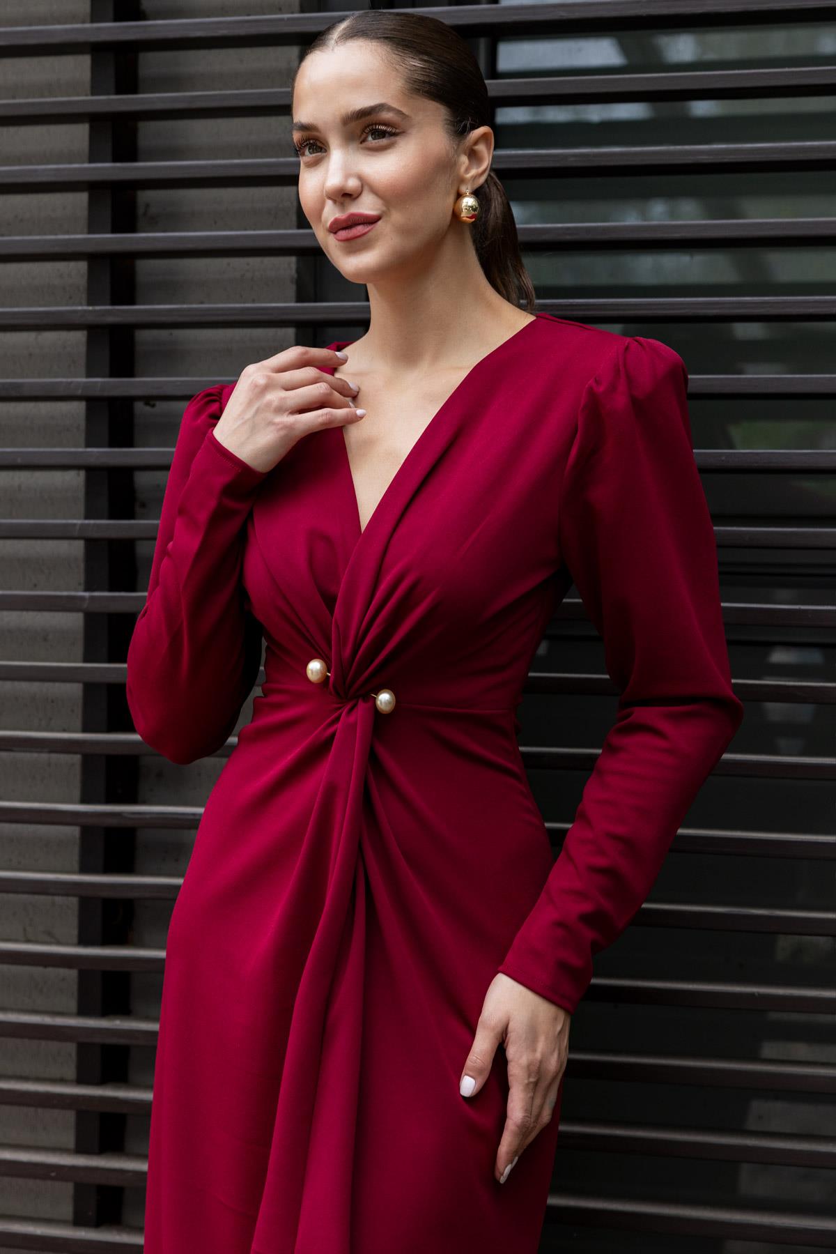 Double Breasted Padded Dress - DARK RED - Lebbse