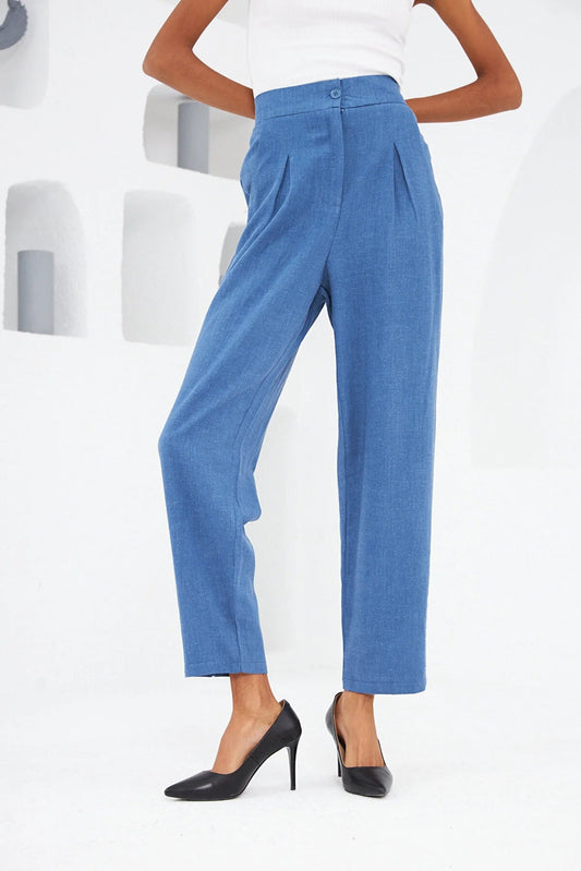Double Pocket Buttoned Straight Leg Long Trousers - Lebbse