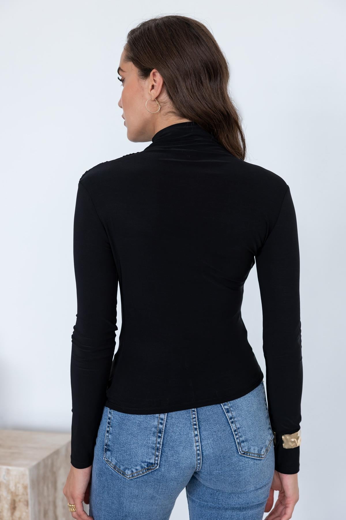 Draped Basic Blouse - BLACK - Lebbse