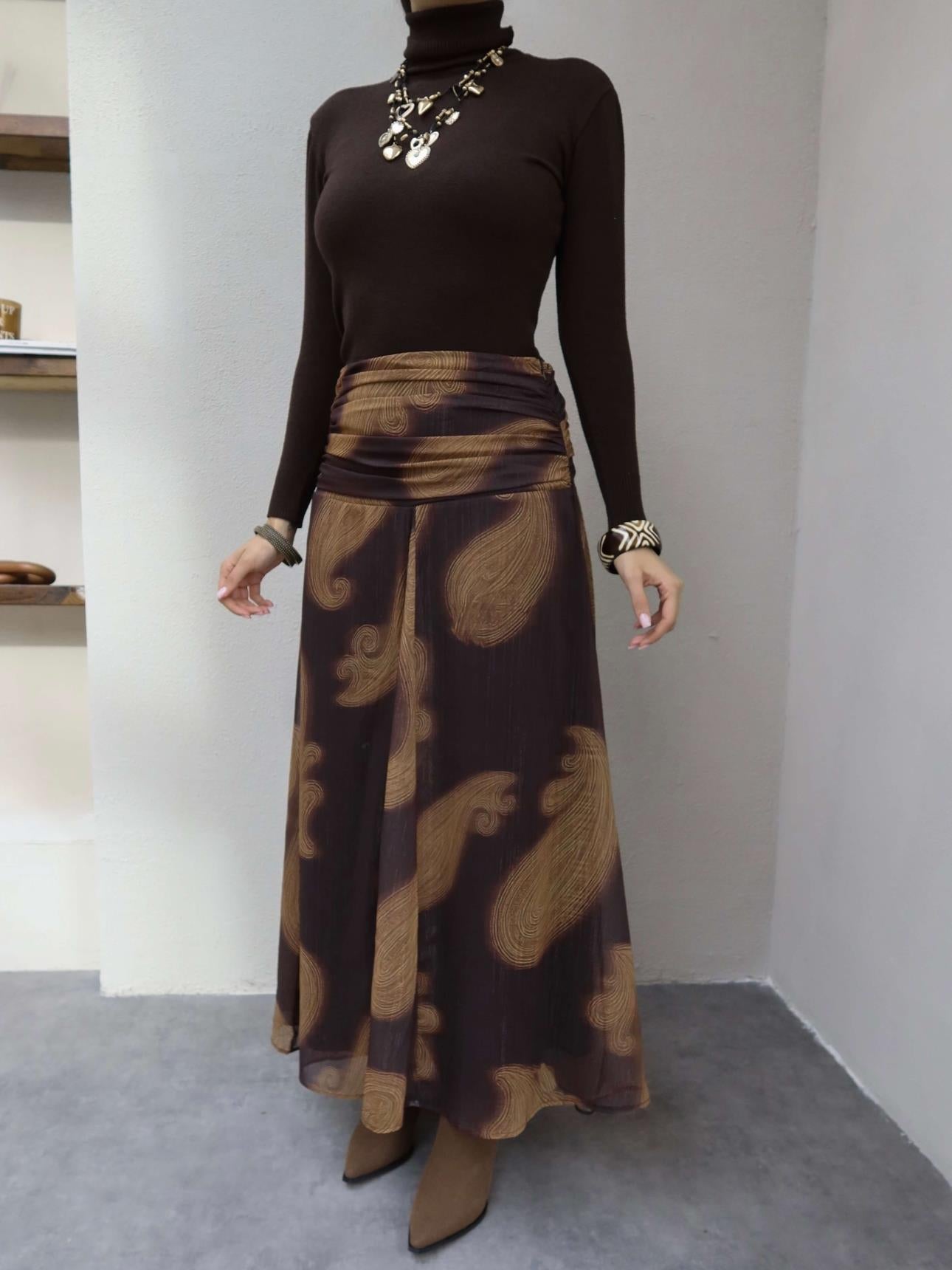 Draped Waist Glittery Chiffon Skirt