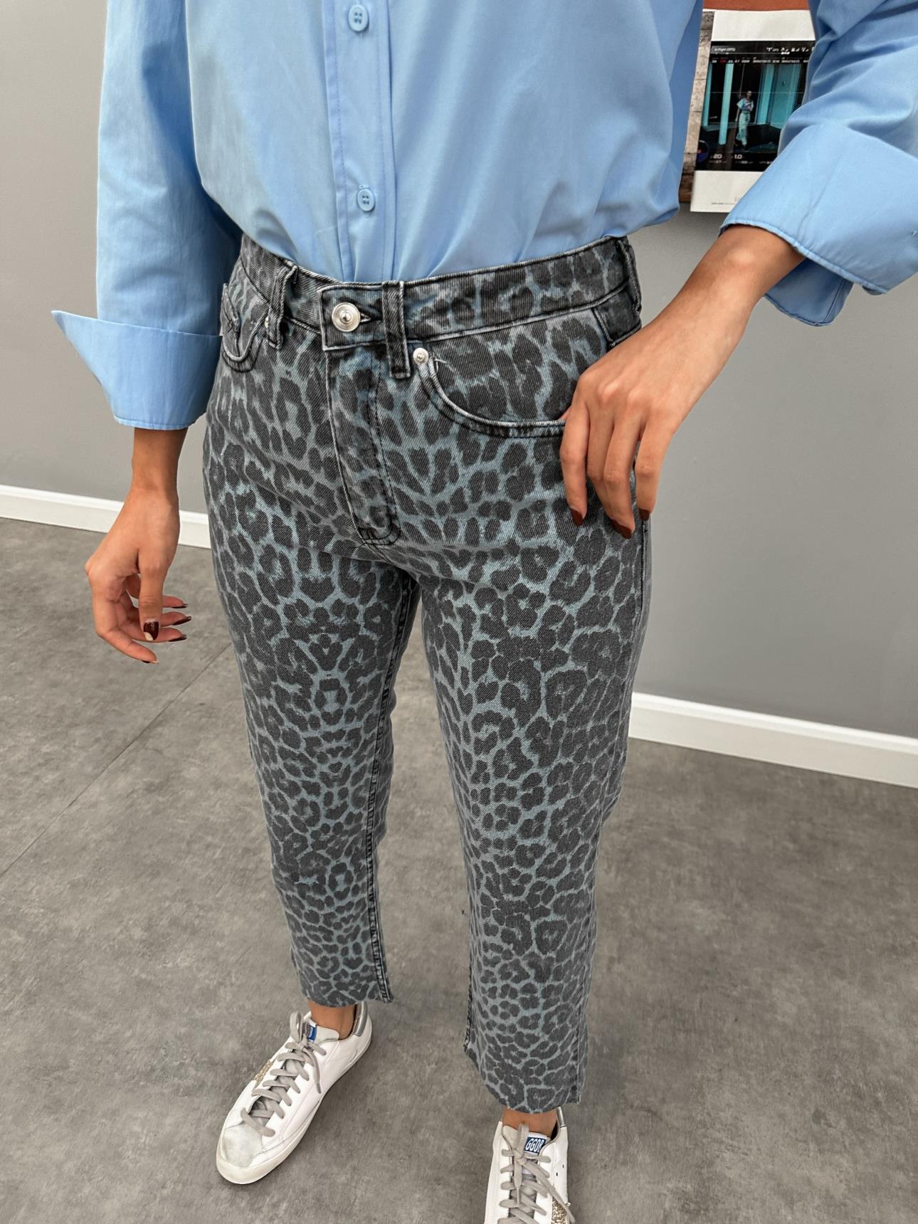 Dark Blue Leo Patterned Cut Leg Original Jeans