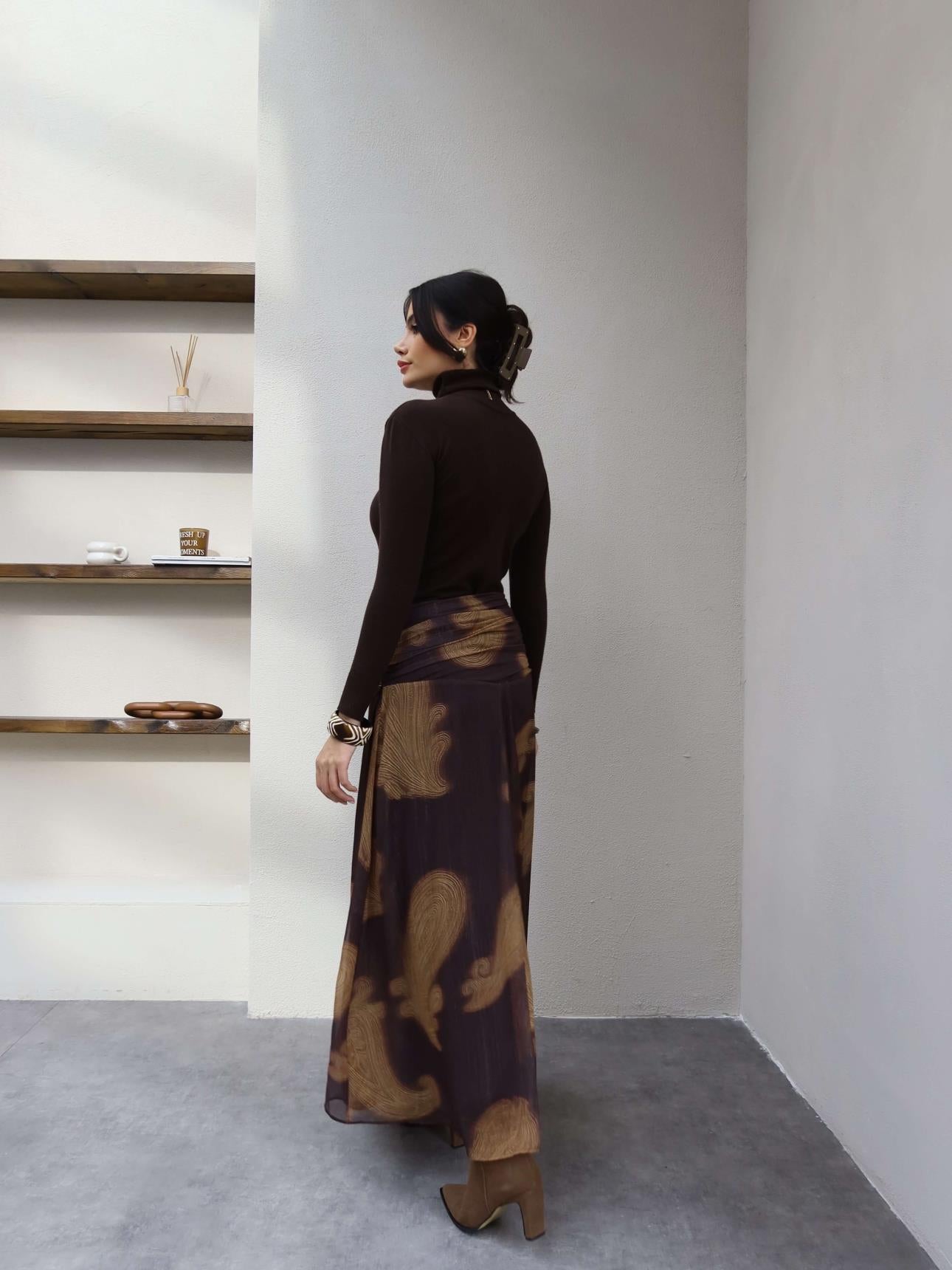 Draped Waist Glittery Chiffon Skirt