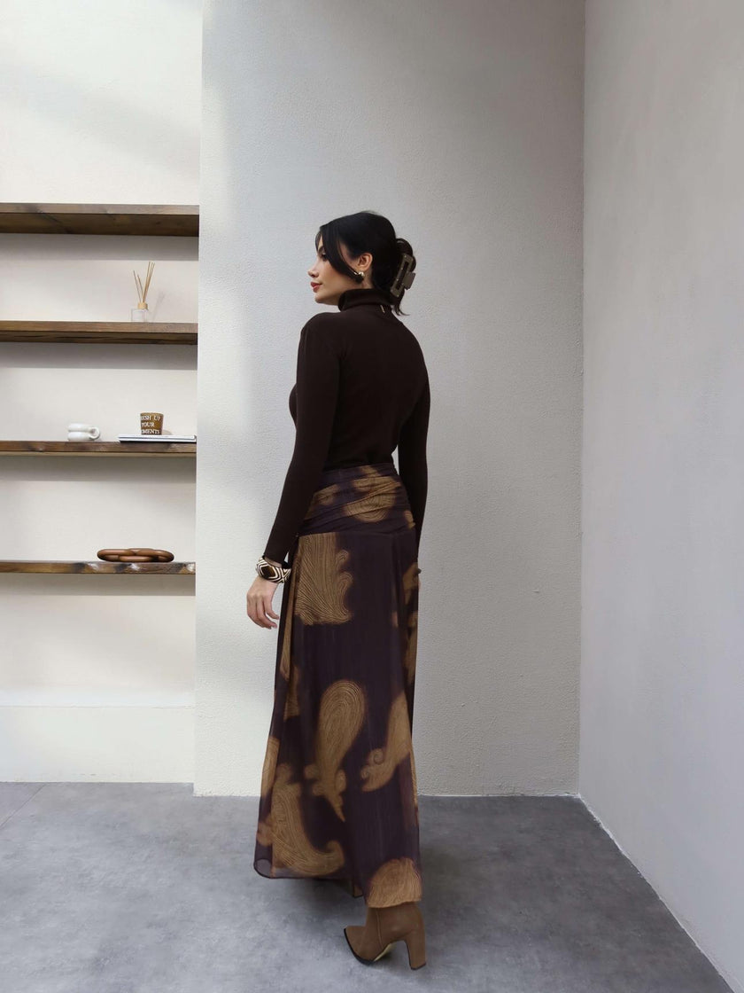 Draped Waist Glittery Chiffon Skirt