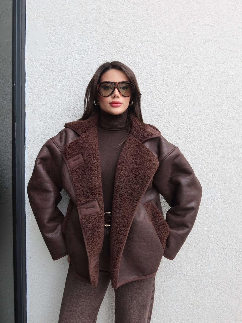 Brown Buttoned Suede Jacket