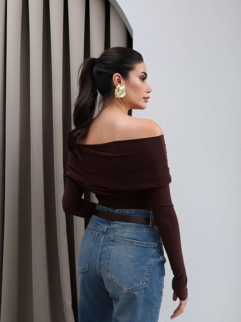 Off Shoulder Blouse with Brooch Collar