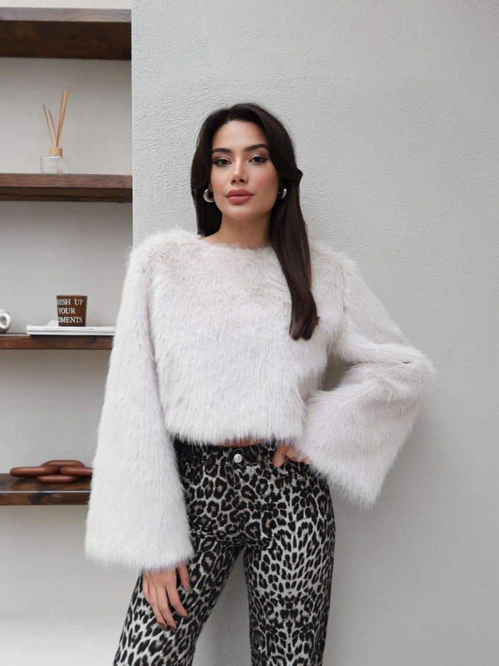 Wide-Sleeve Fur Sweater