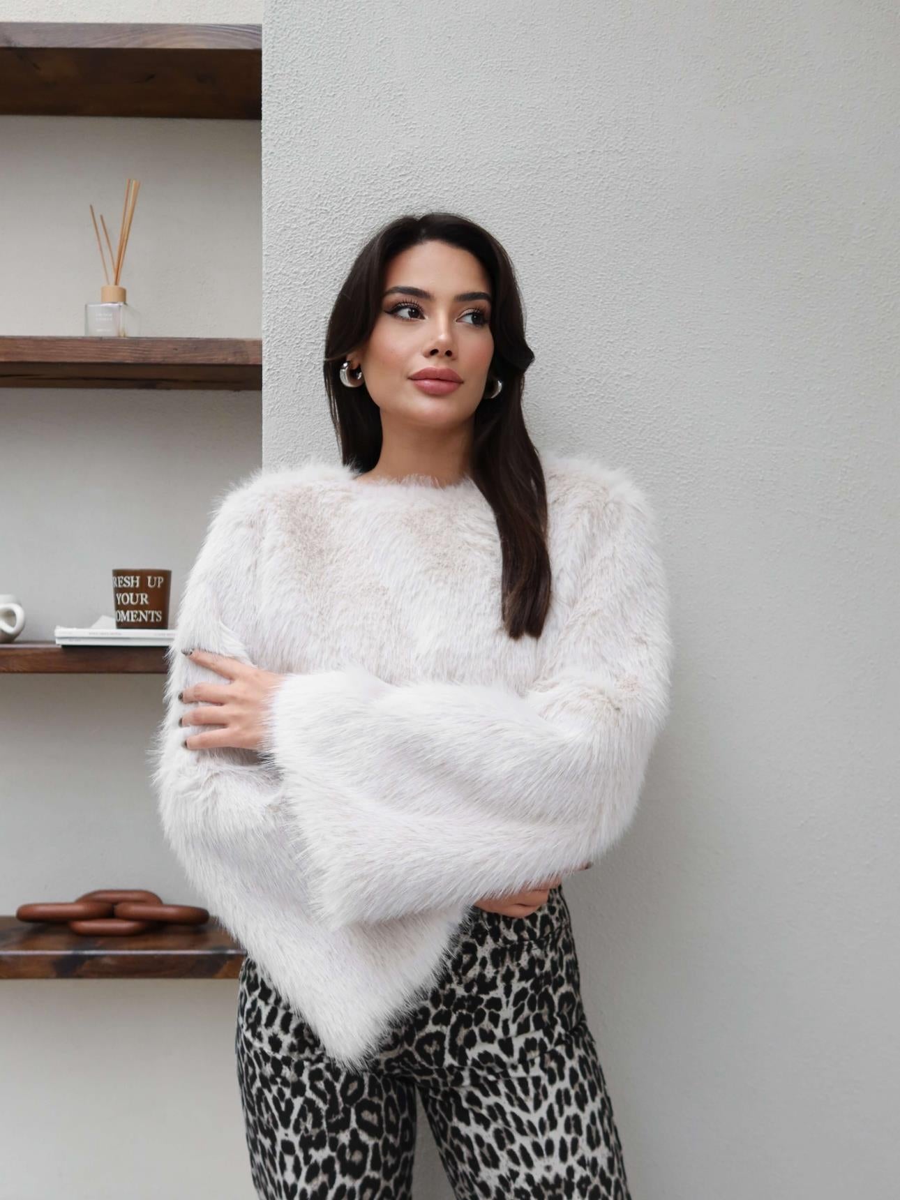 Wide-Sleeve Fur Sweater