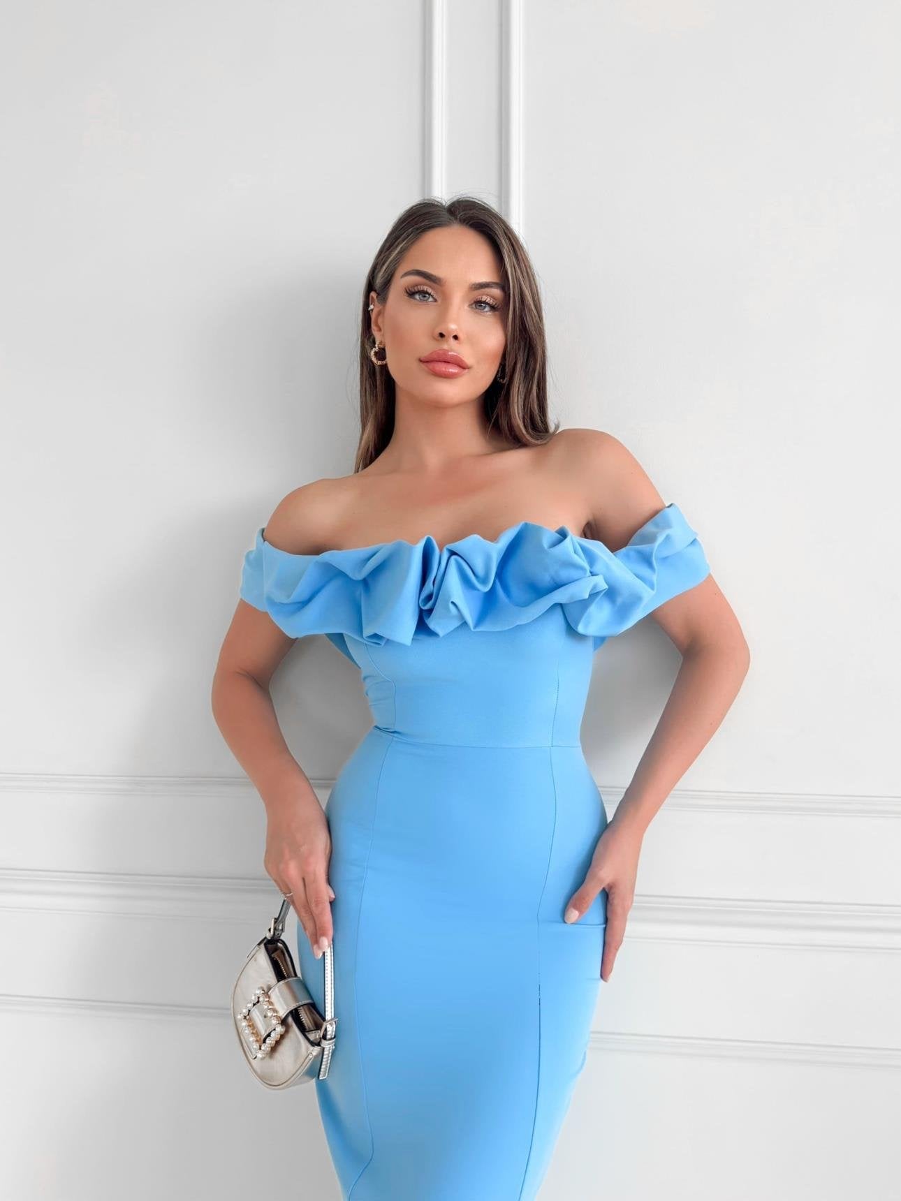 BABY BLUE COLLAR FRILLY FITTED DRESS