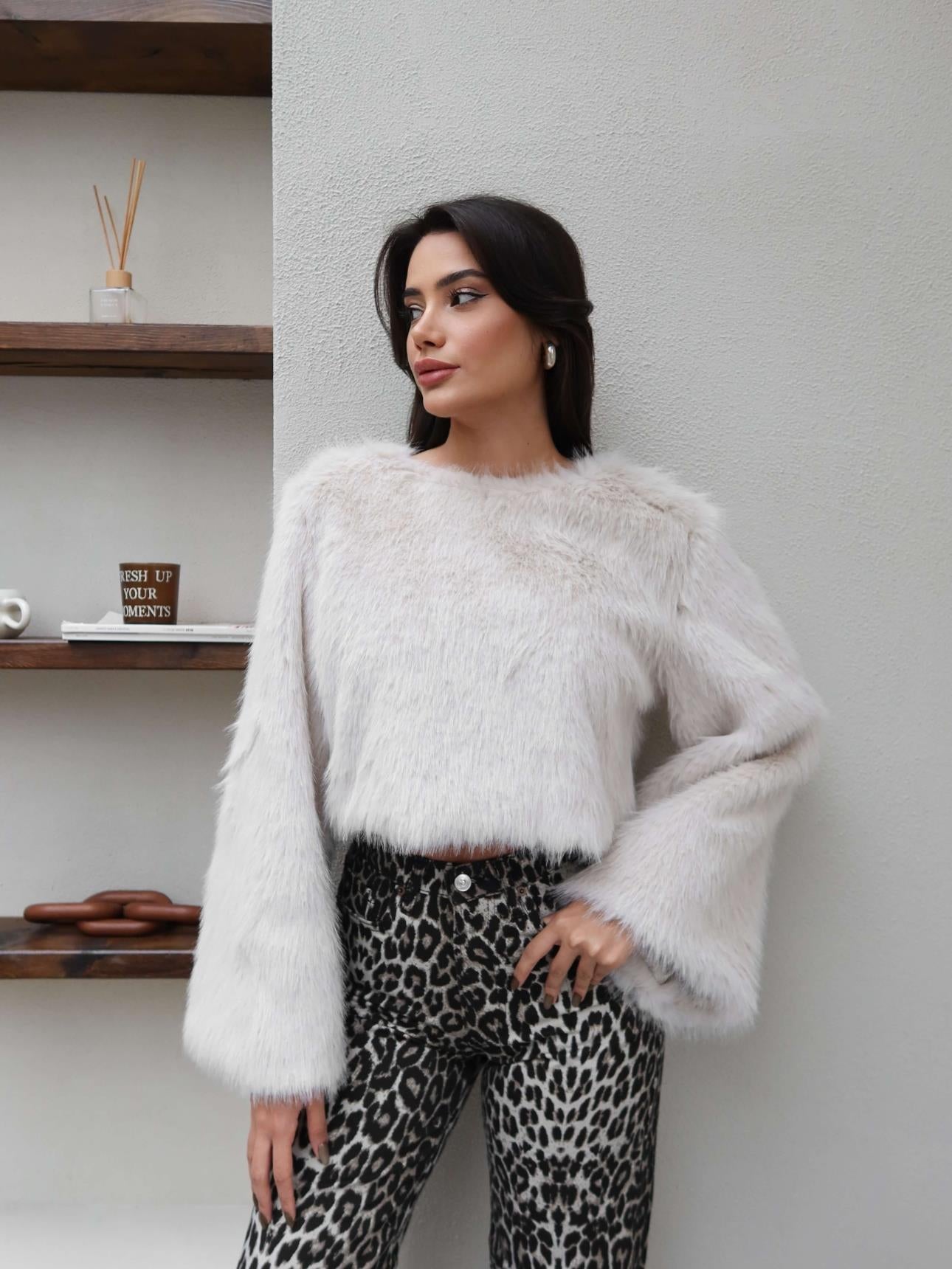 Wide-Sleeve Fur Sweater