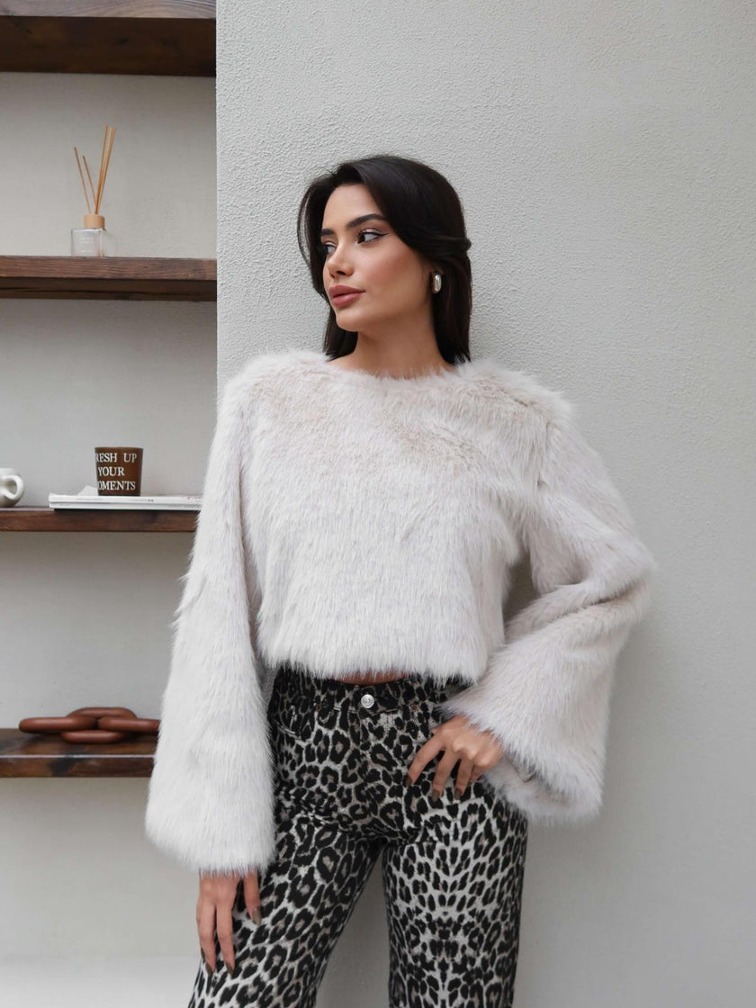 Wide-Sleeve Fur Sweater