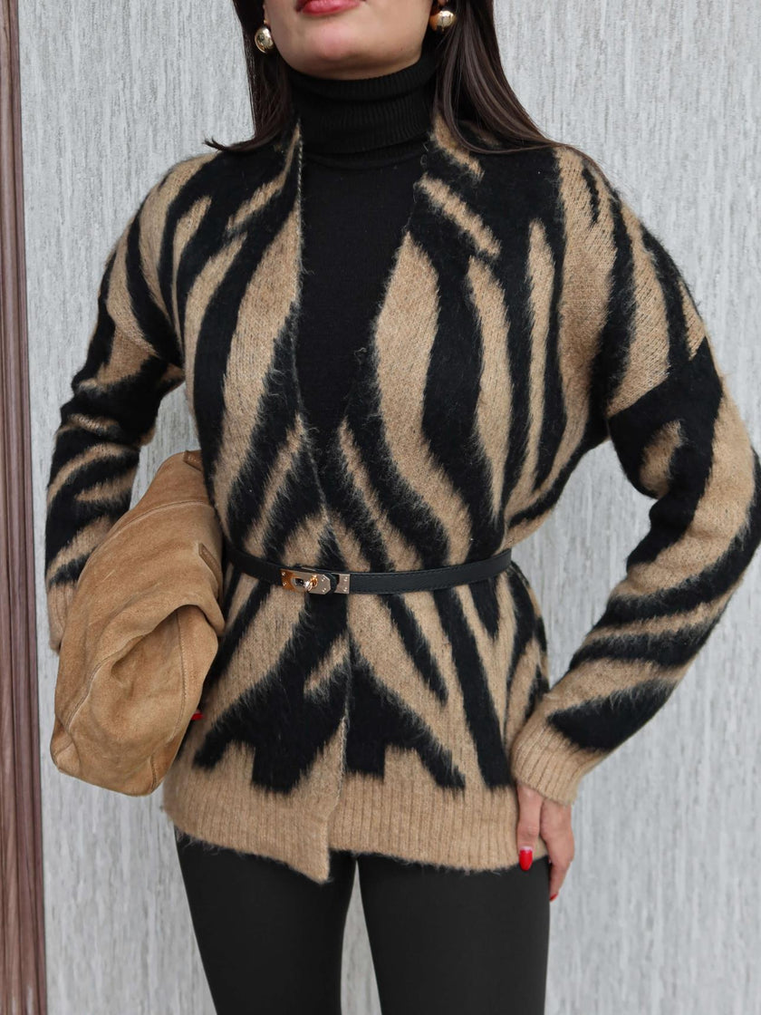 Patterned Open Front Cardigan