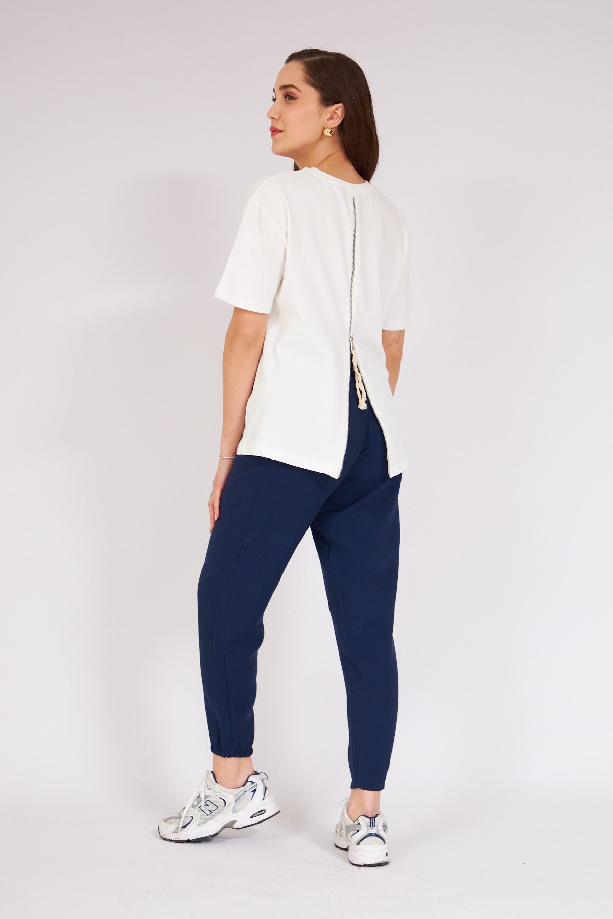 Elastic Leg Gabardine Trousers Navy Blue - Lebbse