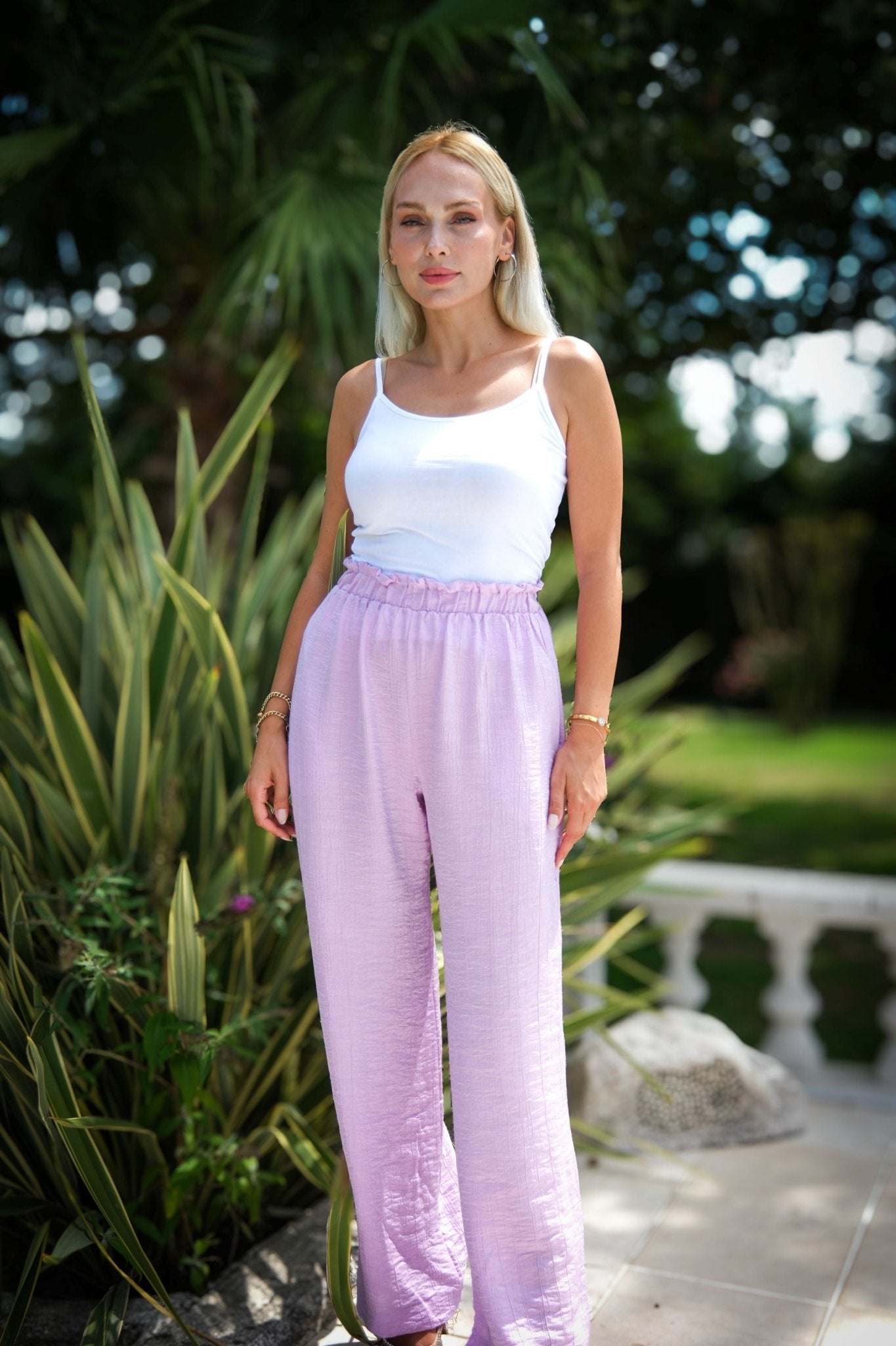 Elastic Waist Trousers Lilac - Lebbse