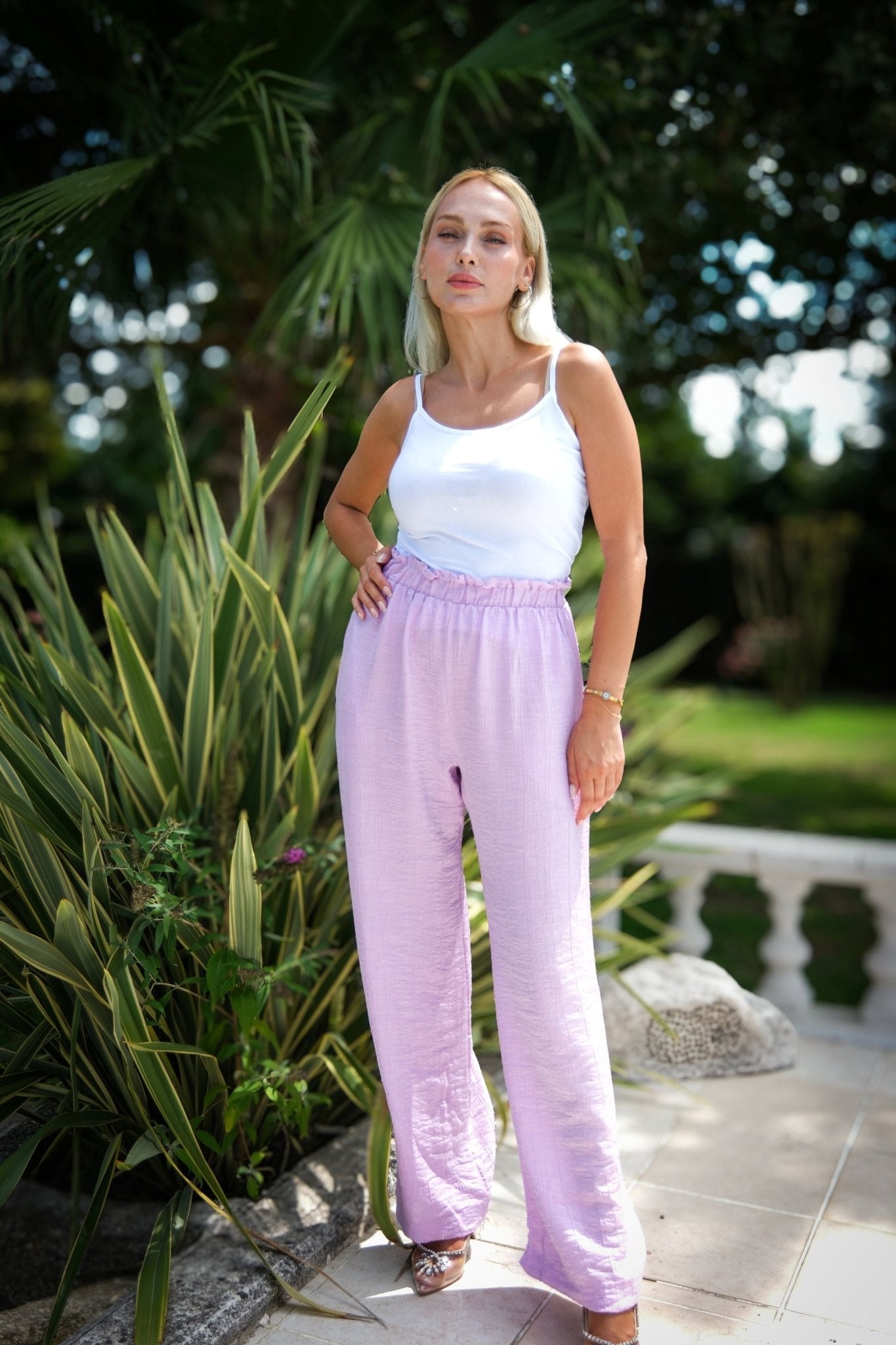 Elastic Waist Trousers Lilac - Lebbse