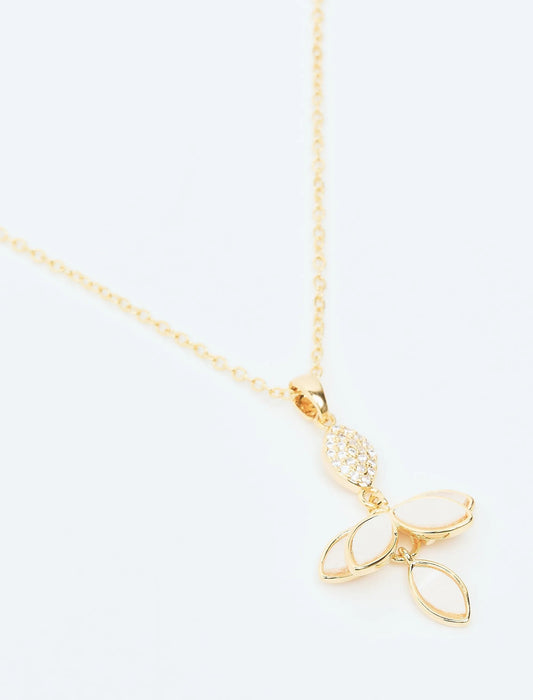 Elegant Figured Necklace with White Shiny Stone - Lebbse