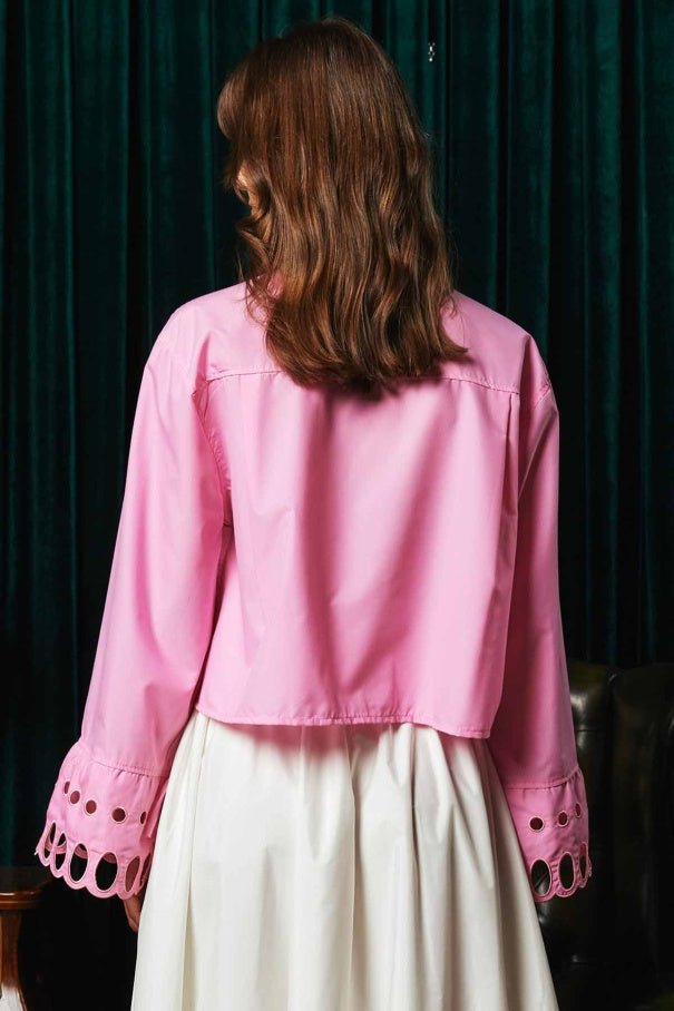 6- قميص نسائي ذو اكمام مطرزة باللون الوردي - EMBROIDERED DETAILED SHIRT - PINK