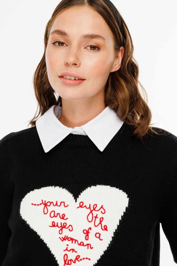 Embroidered Love You Black Sweater - Lebbse