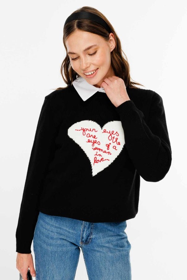 Embroidered Love You Black Sweater - Lebbse