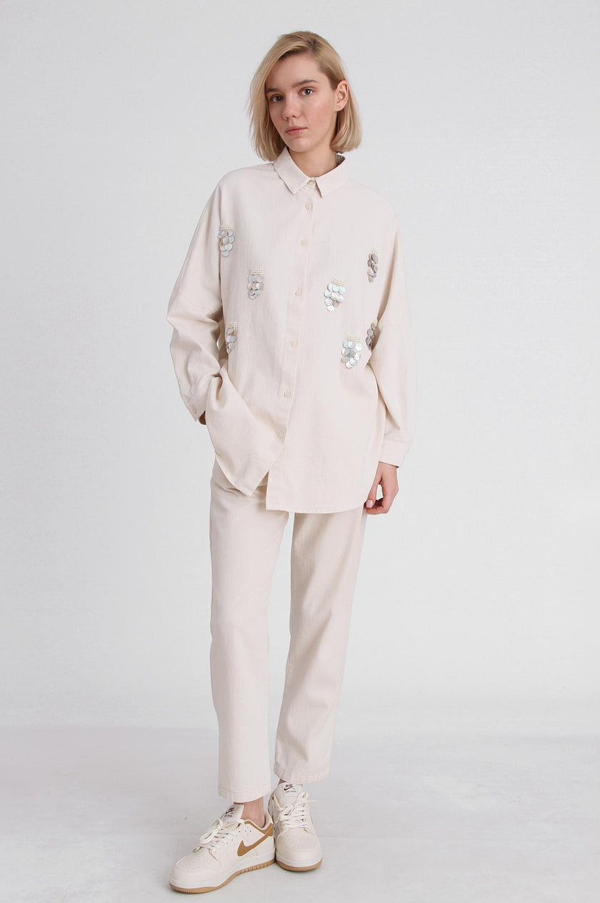 3- قميص نسائي مطرز بالحجر - EMBROIDERED STONE WOMEN'S SHIRT