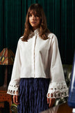 2- قميص نسائي ذو اكمام مطرزة باللون البيج - Embroidery Detailed Shirt Ecru