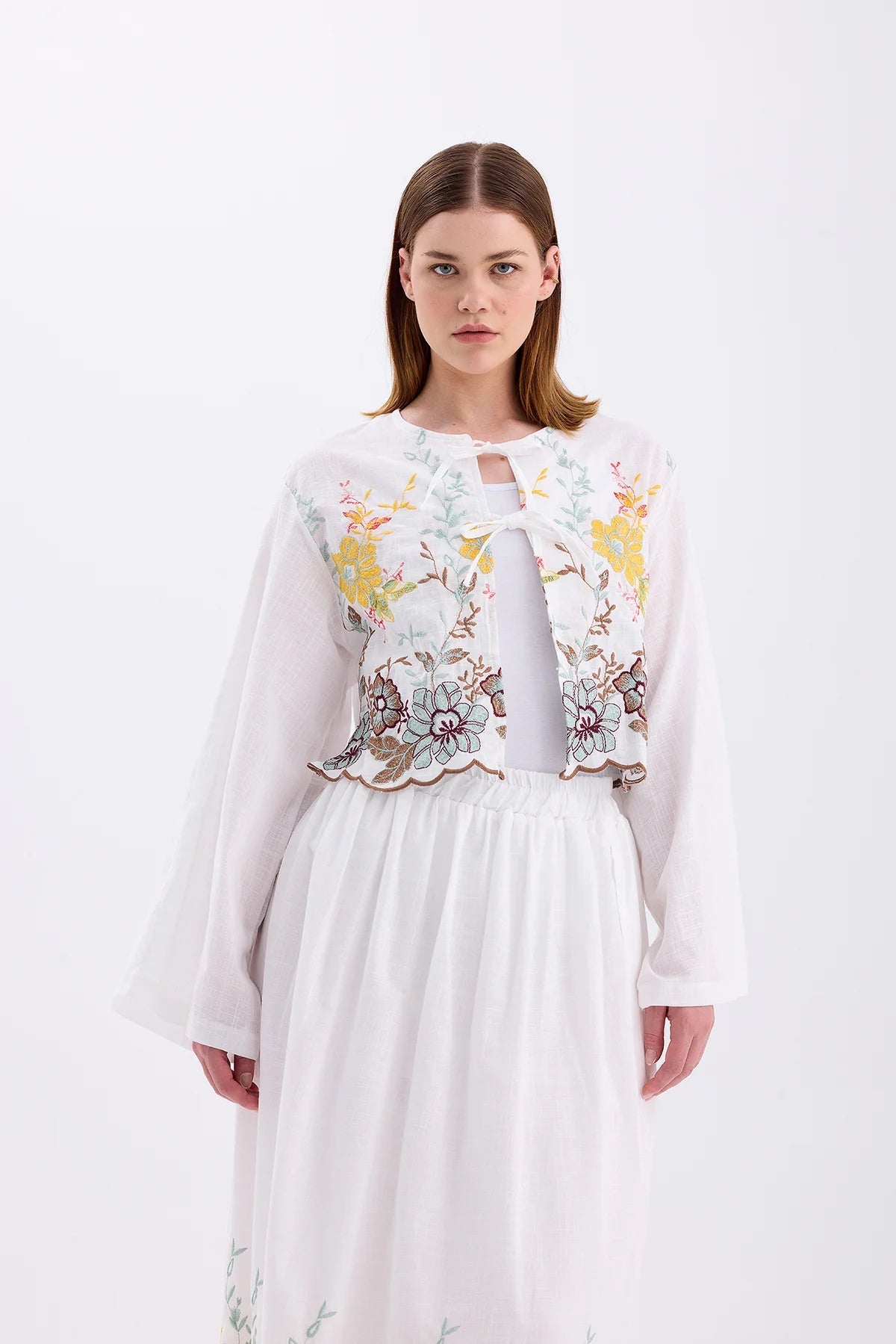 Embroidery Detailed Shirt Skirt Set - Lebbse