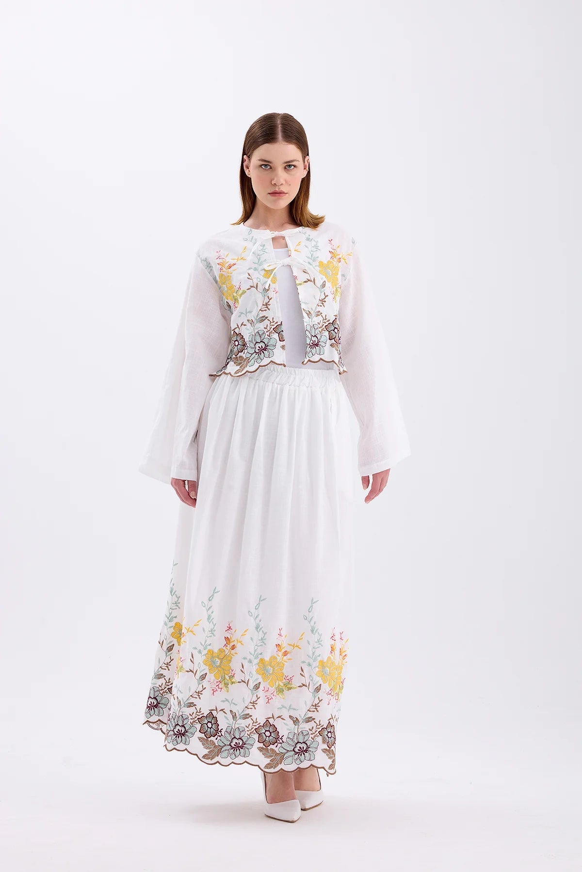 Embroidery Detailed Shirt Skirt Set - Lebbse