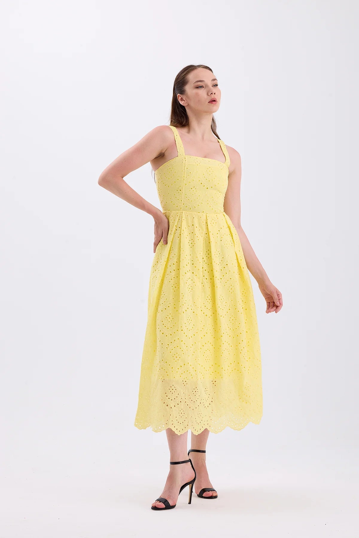 Embroidery Dress Yellow with Hangers - Lebbse